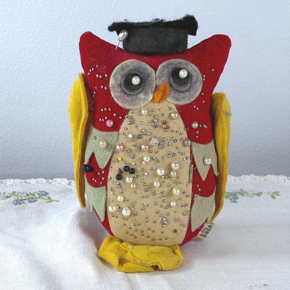 Vintage Repurposed Stuffed Dakin Dream Pets Red Felt Owl  1960s